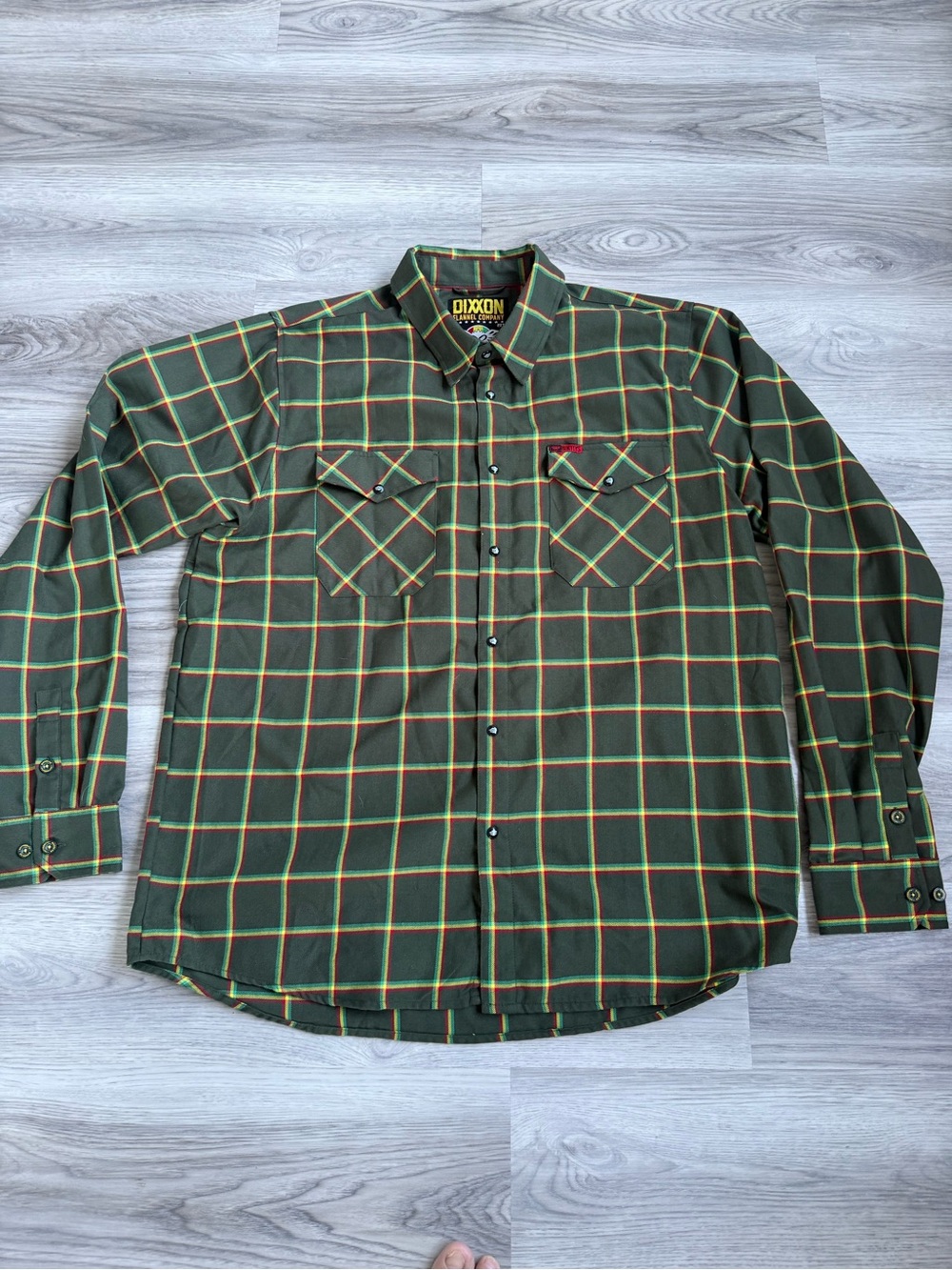 DIXXON Olive Plaid Button-Down Shirt with Yellow & Red Windowpane